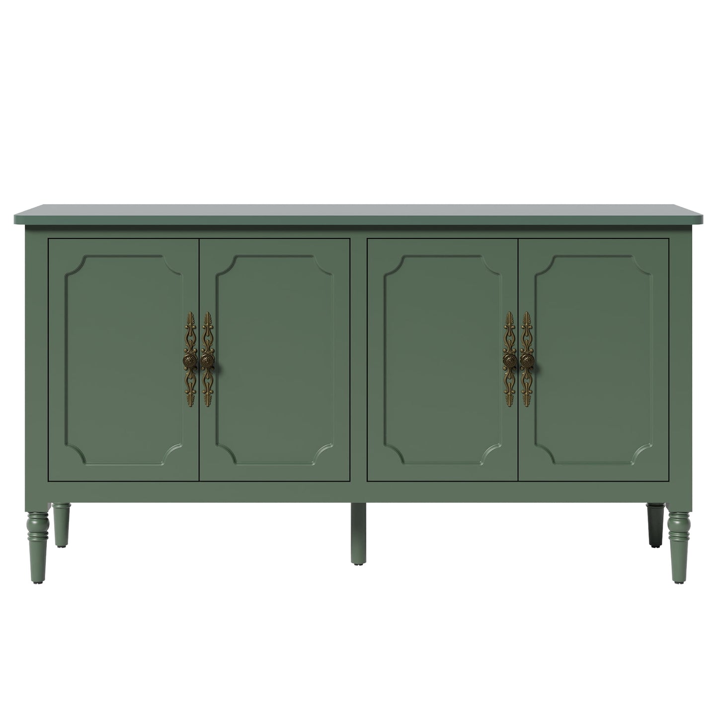 May in Color 58" Wood Buffet Cabinet, Mid-Century Modern Console Cabinet, with 4 Door & Media Storage, for Entryway, Living Room, Dining Room, Bedroom, Green
