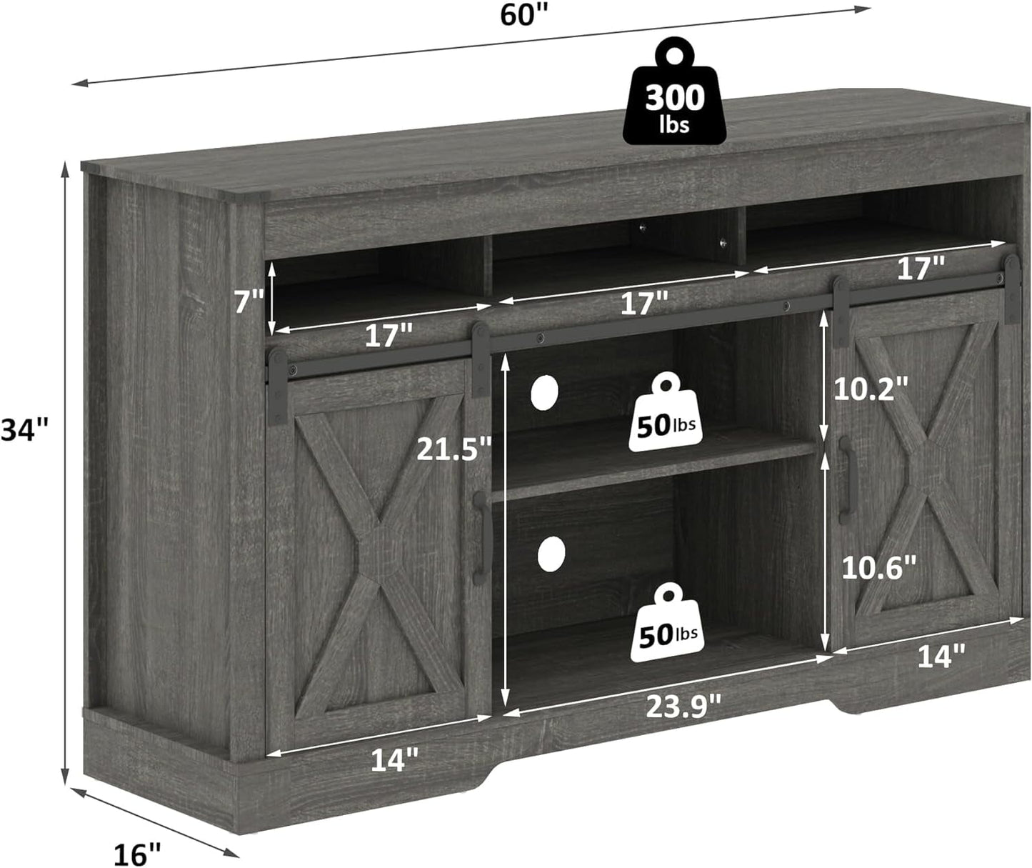 Mayincolor Farmhouse TV Stand for 65+ Inch TVs, Rustic Wood Media Console with Sliding Barn Doors, Dark Grey