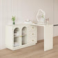 RoyalCraft Makeup Vanity Desk, Extendable Corner Vanity Makeup Table with 3 Drawers & 2 Doors, Modern Dressing Table for Bedroom, White Makeup Vanity Without Mirror