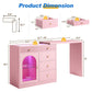 May in Color Pink Extendable Vanity with LED Lights, Rotatable L?Shaped Makeup Vanity Desk, 5 Drawers & Arched Glass Cabinet, Multi?Purpose Desk for Working, Studying, Drawing, Sewing, Nail Care