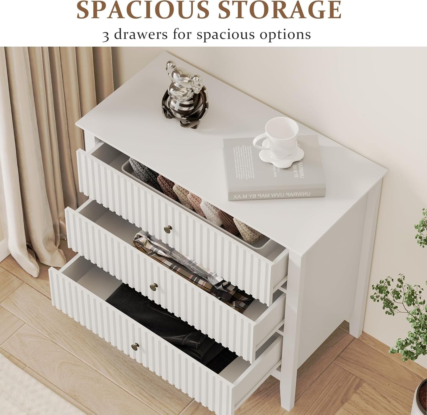 Heynemo White 30" Dressers Set of 2, Modern 3-Drawer Wood Nightstands for Bedroom, Living Room, Entryway