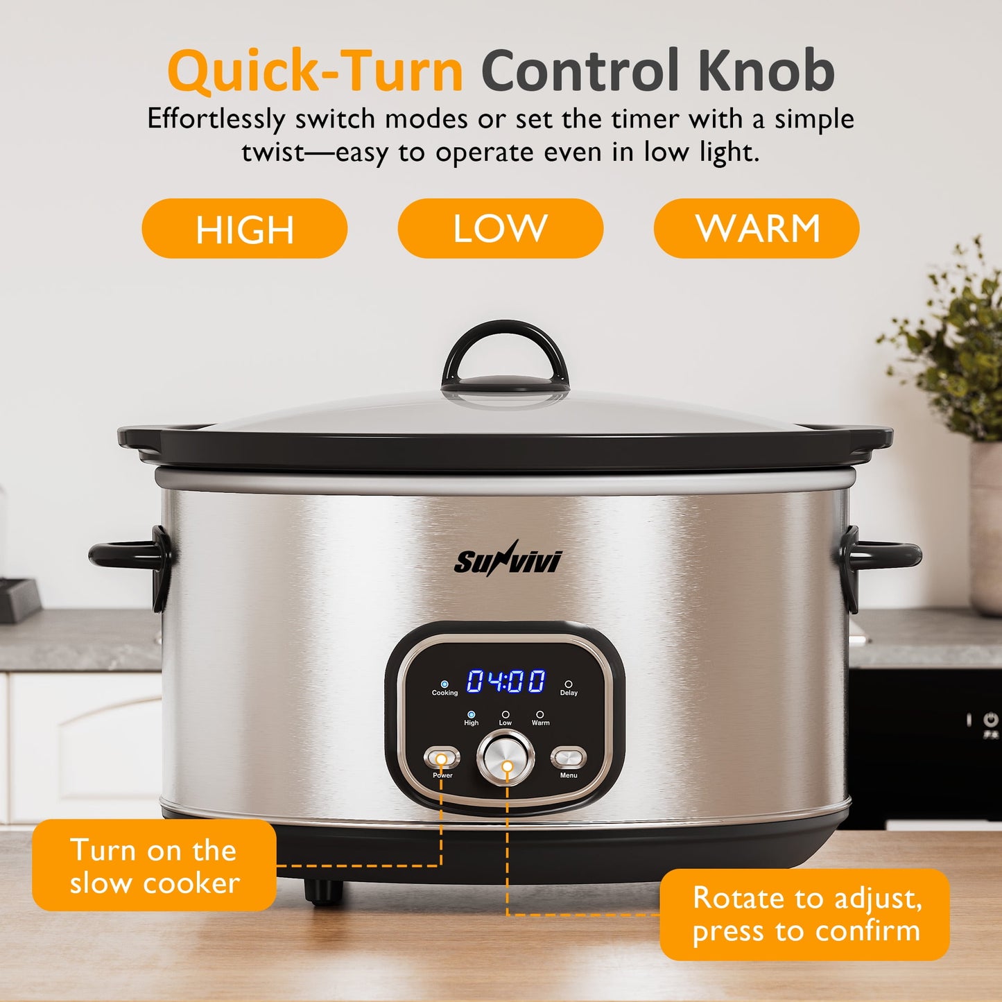 Heynemo 8.5QT Programmable Slow Cooker with Delay Function