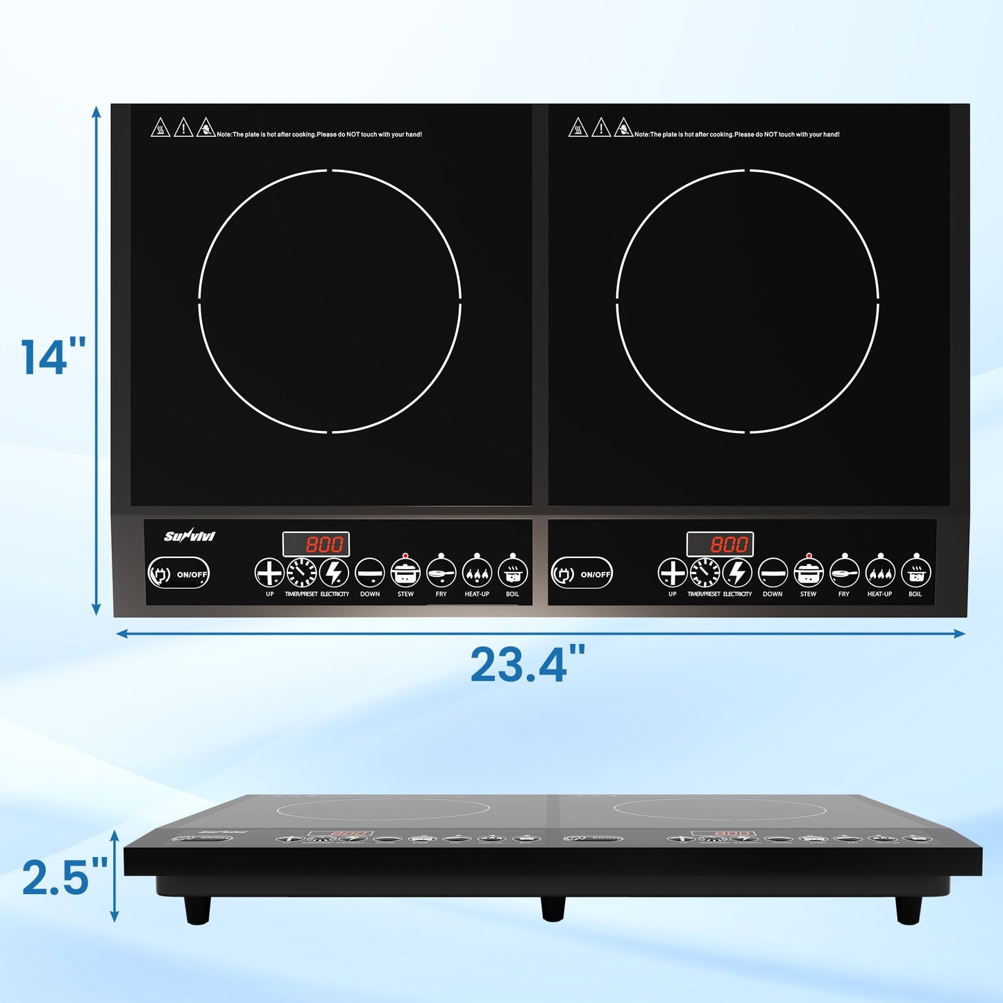 Heynemo Portable Dual Induction Cooktop, 1000W+800W Electric Double Burner Induction Cooker Hot Plate 8 Power 8 Temperature Settings, Countertop Burner with Timer, Black