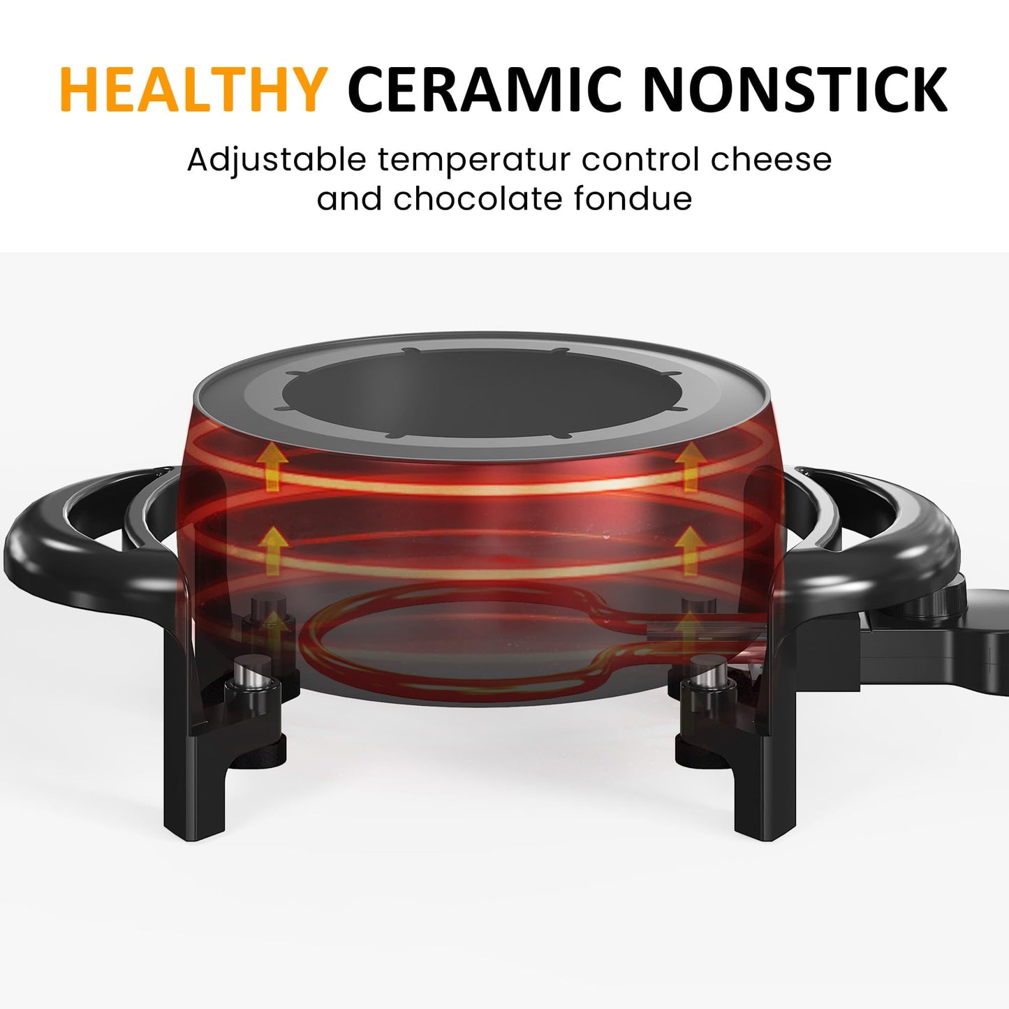 RoyalCraft Electric Fondue Pot Set for Melting Chocolate Cheese, 3 Quart Fondue Set with Adjustable Temperature Control and 8 Color-Coded Forks, 1000W Non-Stick Fondue Maker for Dessert, Oil and Broth