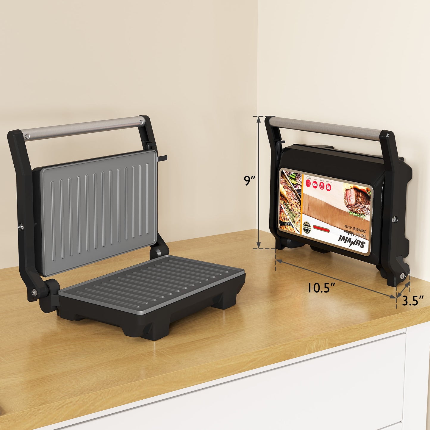 Heynemo 3-in-1 Portable Panini Press Sandwich Maker with Nonstick Interior, 1000W