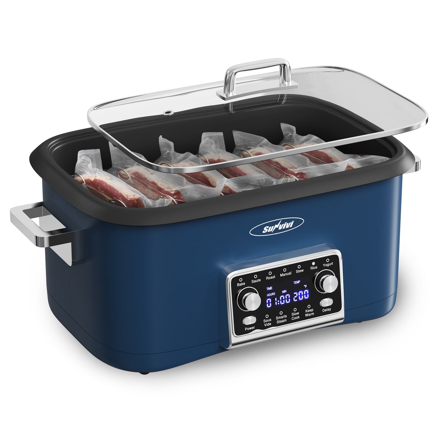 Heynemo 12-in-1 Digital Slow Cooker, 8QT Multi-Cooker with Adjustable Temp, Timer, Auto Shut-Off, Removable Non-Stick Pot & Dishwasher-Safe Glass Lid