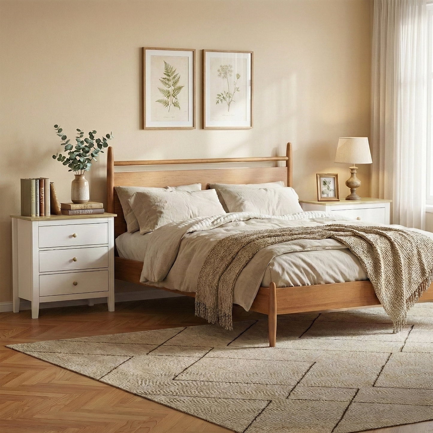 May in Color Large Nightstand with 3 Spacious Drawers, Modern Bedside Table with Solid Wood Knobs for Bedroom Living Room