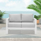 Superjoe Outdoor 2 Seats Patio Aluminum Loveseat Furniture, All-Weather Sofa Couch White Metal Chair with Cushions, Light Grey