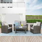 Superjoe 4 Pcs Outdoor Patio Furniture Sets, Wicker Rattan Conversation Set, Gray Rattan Black Cushion