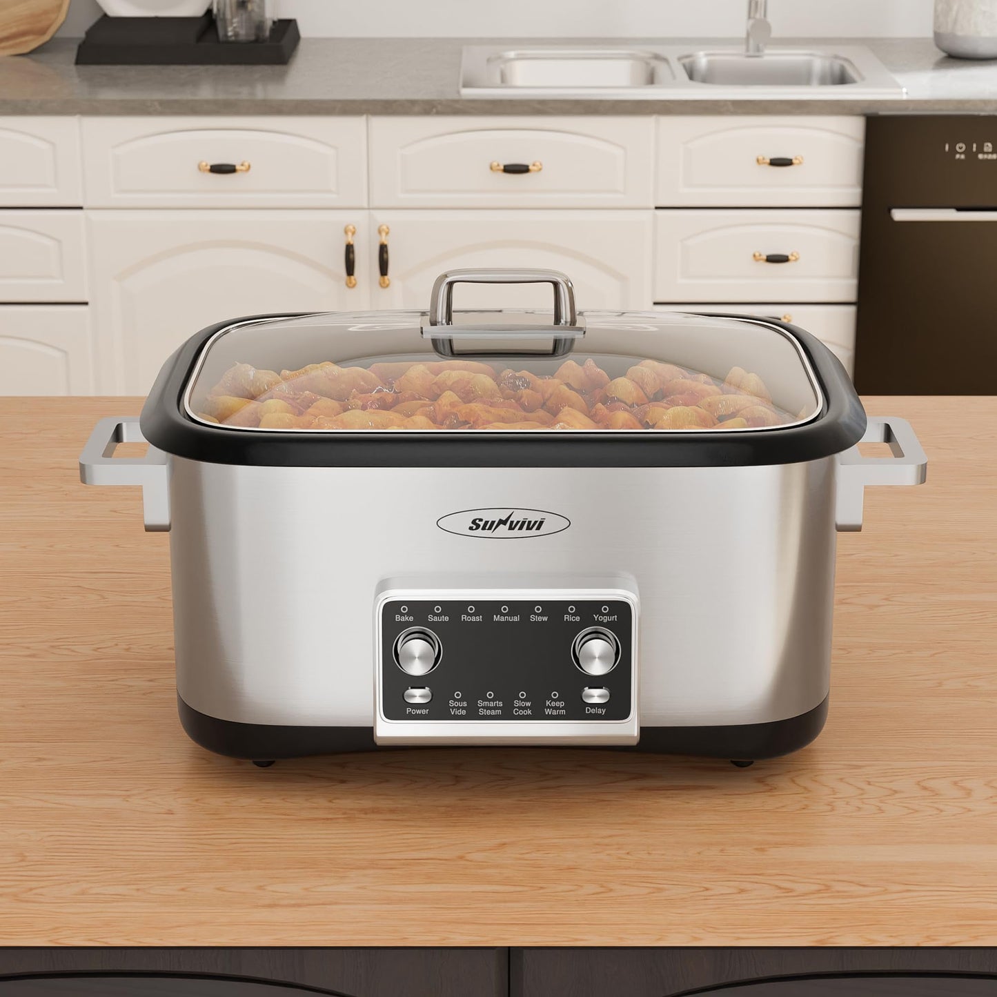 SUNVIVI Programmable 8 Quart Slow Cooker, Stainless Steel