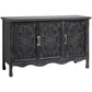 Heynemo Vintage Sideboard Buffet Cabinet with 3 Carved Doors and Adjustable Shelves, Wood Credenza for Kitchen, Dining Room, Living Room, Bedroom, Black