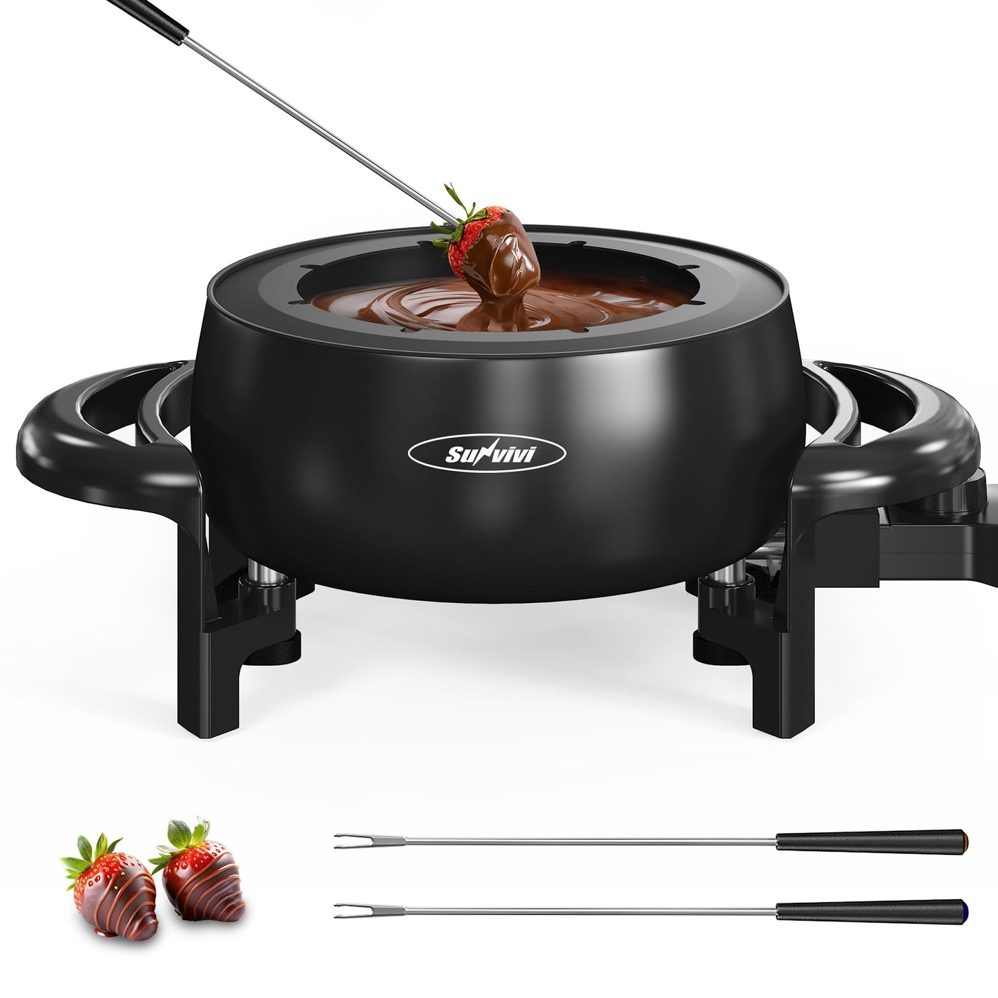 Heynemo 3 QT Fondue Set, Electric Fondue Pot Set for Melting Chocolate & Cheese, 1000W Non-Stick Fondue Maker with Adjustable Temperature Control and 8 Color-Coded Forks, Ideal for Dessert & Broth