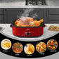 Sunvivi Roaster Oven with Self-Basting Lid, 18qt Electric Roaster with Removable Pan & Rack, Turkey Roaster Oven with Defrost & Warm Function, Stainless Steel, Red