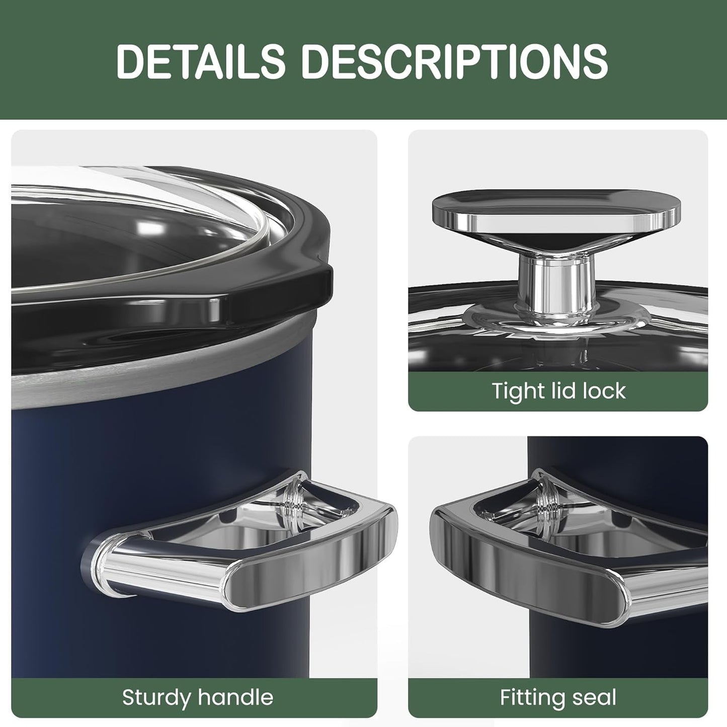 Superjoe 2 Quart Slow Cooker, Small Slow Cooker with Removable Ceramic Pot, Slow Cooker Food Warmer with 3 Heating Settings & Dishwasher Safe Glass Lid, Blue