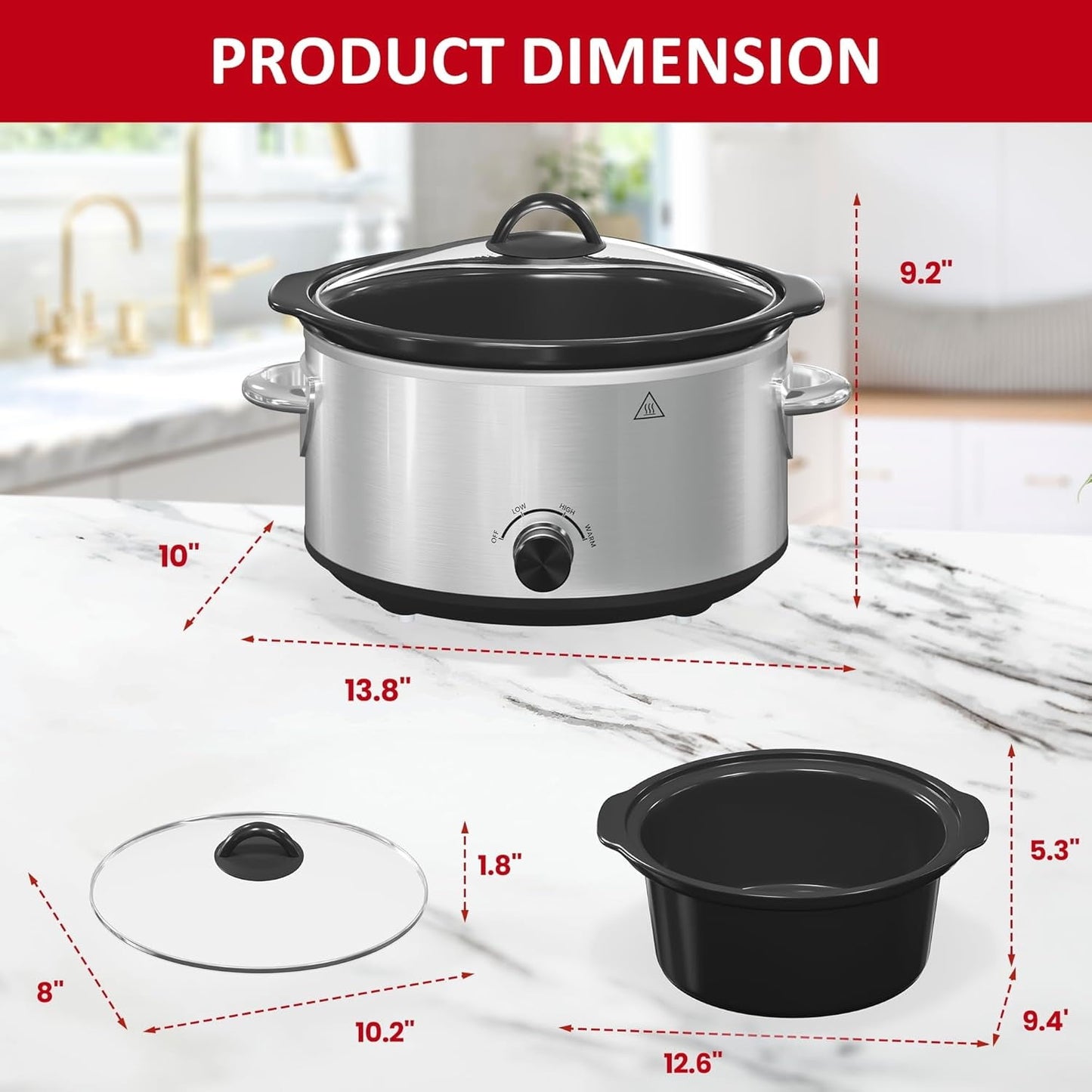 Superjoe 4 QT Slow Cooker, Buffet Server and Warmer with 3 Heating Modes, Compact Slow Cooker, Dishwasher-Safe Removable Ceramic Pot & Tempered Glass Lid, Stainless Steel, Stainless Steel