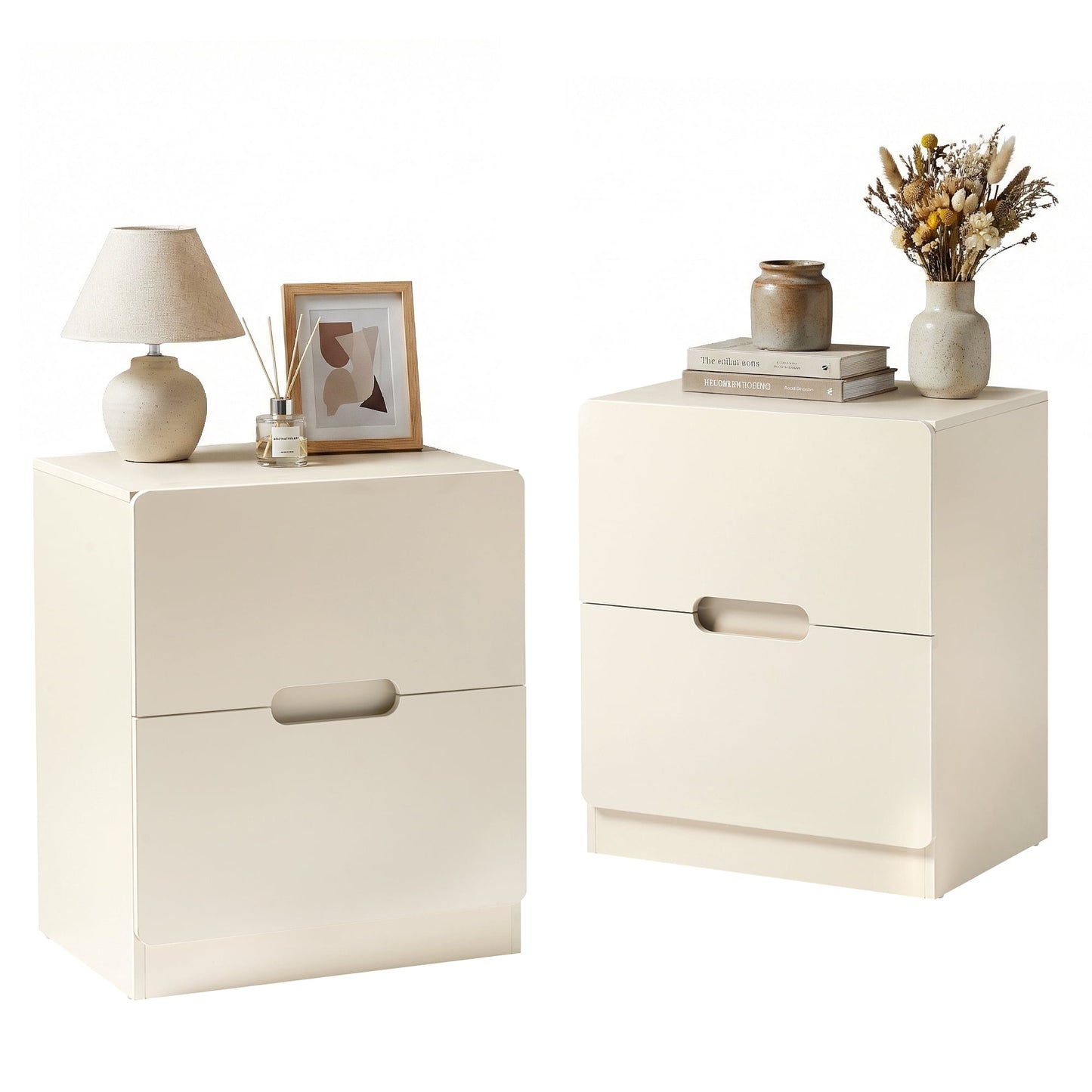 May in Color 2-Drawer Nightstand Set of 2, Handless Bedside Table for Bedroom, Living Room, Hallway, Beige