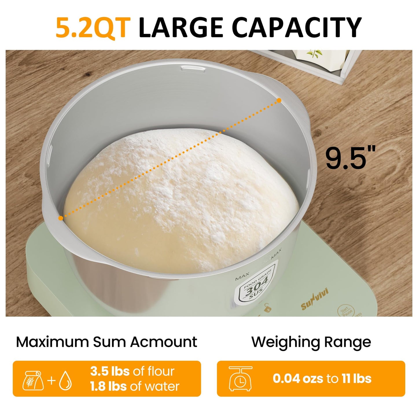 RoyalCraft Electric Dough Maker with Weighing Function,5.2QT Dough Mixer with Ferment Function,Household Dough Maker Kitchen Flour Kneading Machine with Stainless Steel Bowl,Face-up Touch Panel
