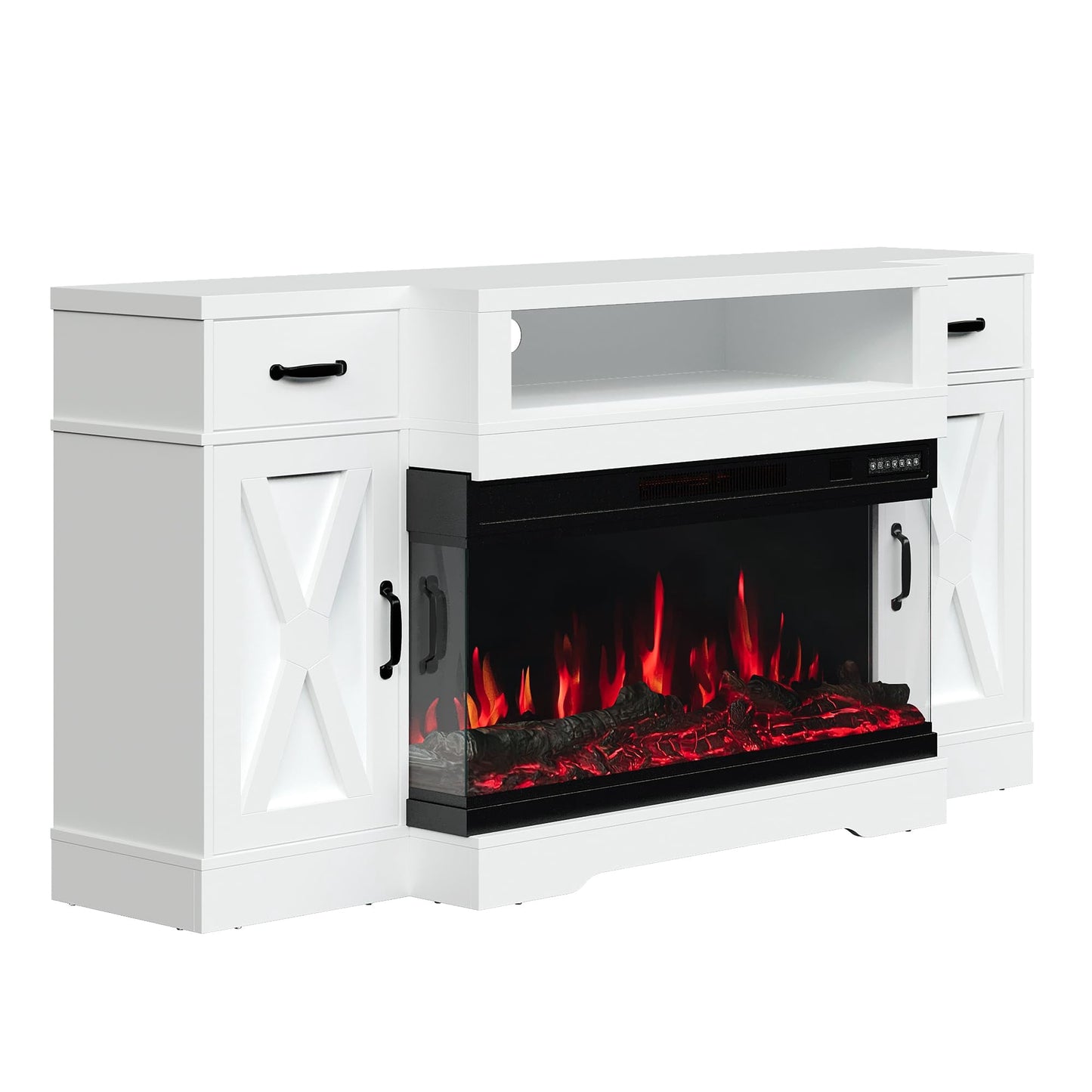 Heynemo TV Stands with 36'' Fireplace for TVs up to 75'', Media Console Table with Adjustable Shelves, Double-door Design, Entertainment Center for Living Room, Bedroom, White