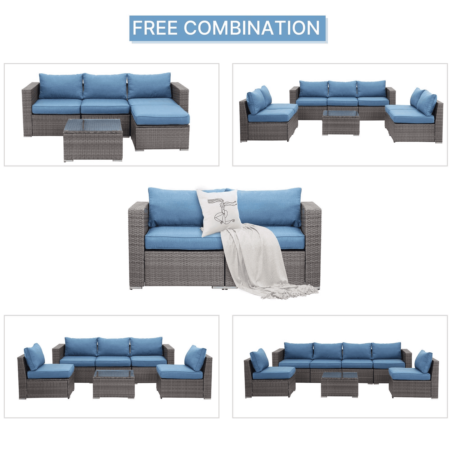 Superjoe 2 Pcs Patio Sectional Sofa Set Outdoor Corner Sofa Conversation Set,Blue