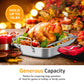 Heynemo 15.6'' Roasting Pan with V-Shaped Rack, Rectangular Lasagna Pan with Handle, Non-Stick Stainless Steal Roaster for Turkey, Chicken, Vegetable, Lasagna, Heavy Duty & Dishwasher Safe