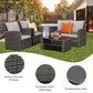 Superjoe 4 Piece Outdoor Patio Furniture Set Rattan Sectional Conversation Set, 4 Cushioned Seats, Gray, 4