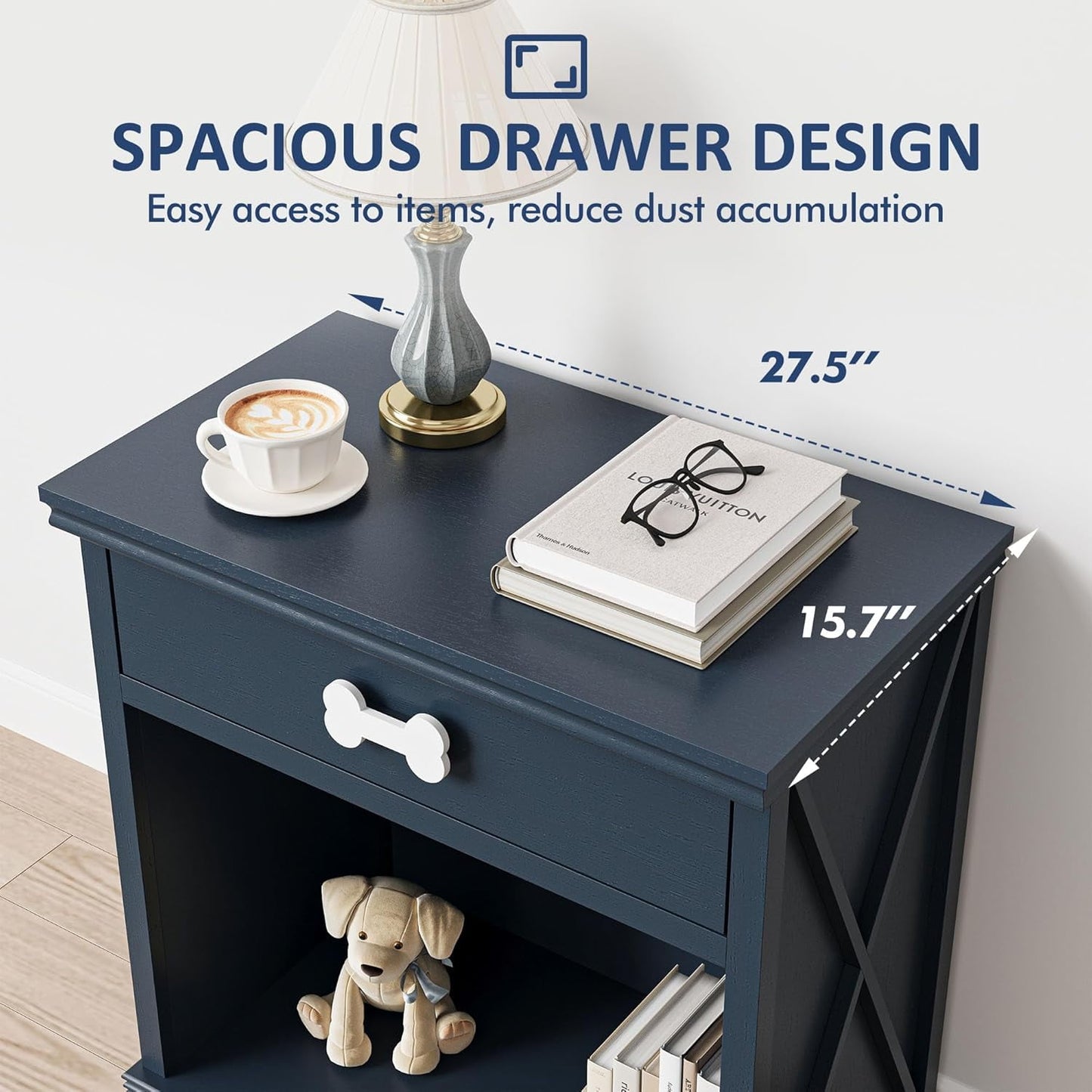 Superjoe LED Nightstand, Multi-Functional Nightstand with Drawer, End Table for Bedroom
