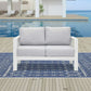 Superjoe Outdoor 2-Seat Patio Aluminum Loveseat Sofa Couch Furniture with Light Grey Cushions, White