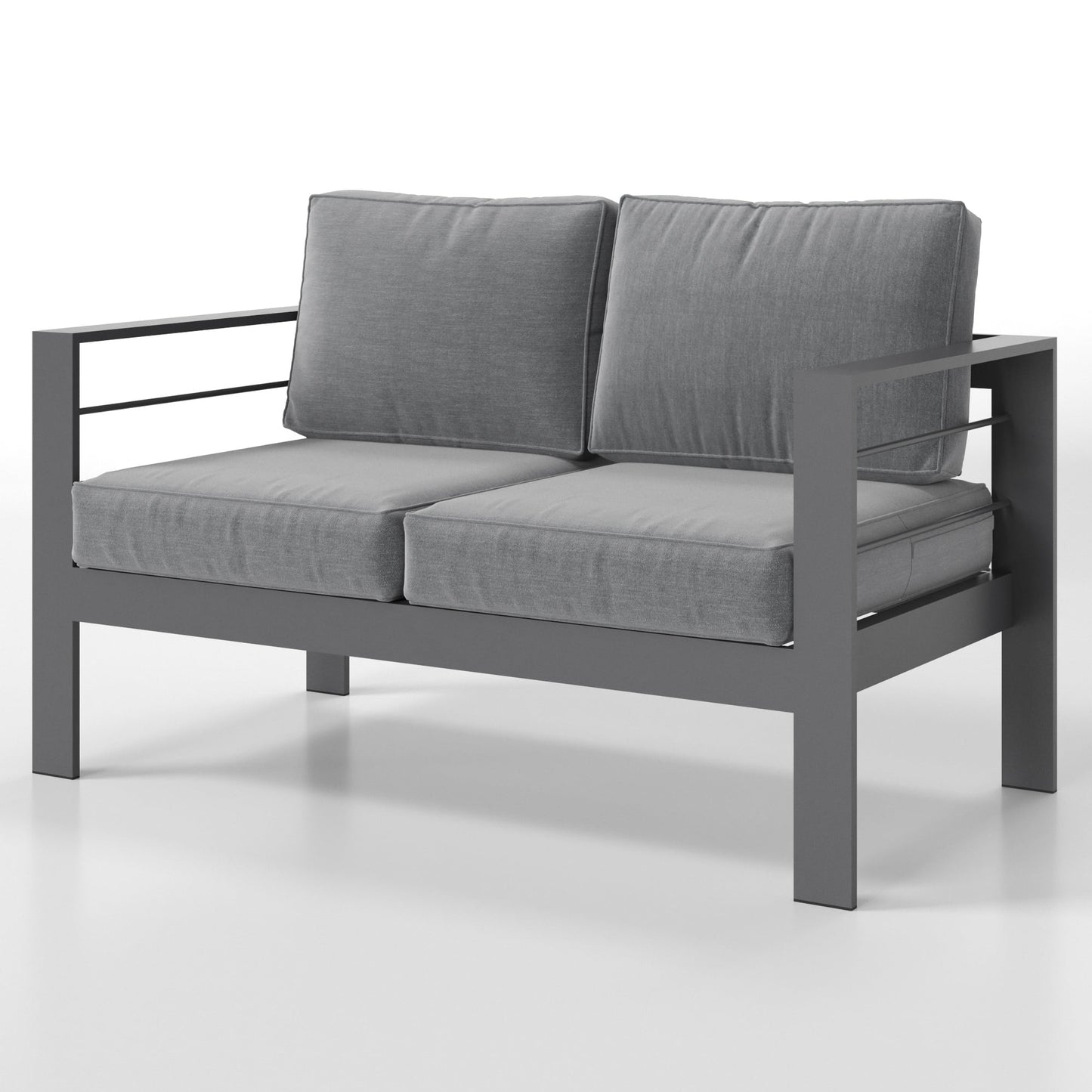 Superjoe Outdoor 2-Seat Patio Aluminum Loveseat Sofa Couch Furniture with Light Grey Cushions, Grey