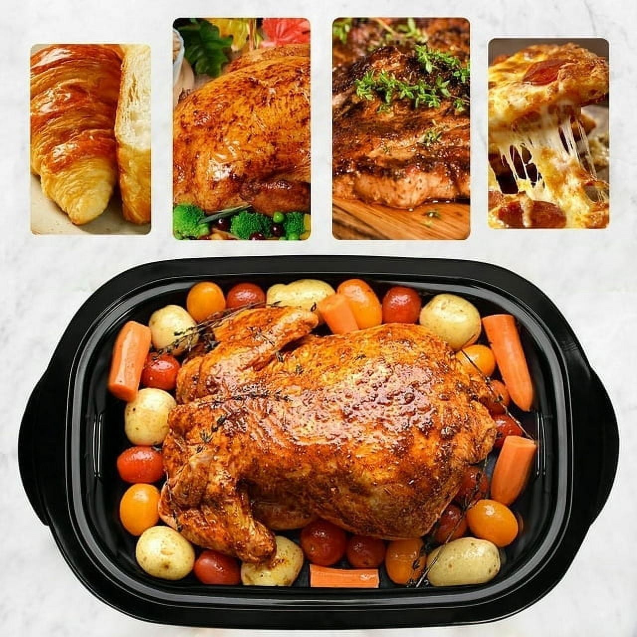 24 Quart Electric Roaster Oven, Stainless Steel Buffet Turkey Roaster Oven with Self-Basting Lid Removable Pan, Red