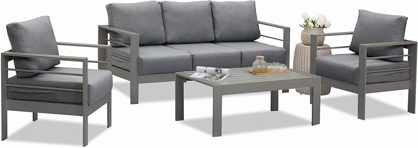 Superjoe Outdoor 2 Seats Patio Aluminum Sofa Furniture, All-Weather Couch Loveseat Gray Metal Chair with Cushions, Dark Grey