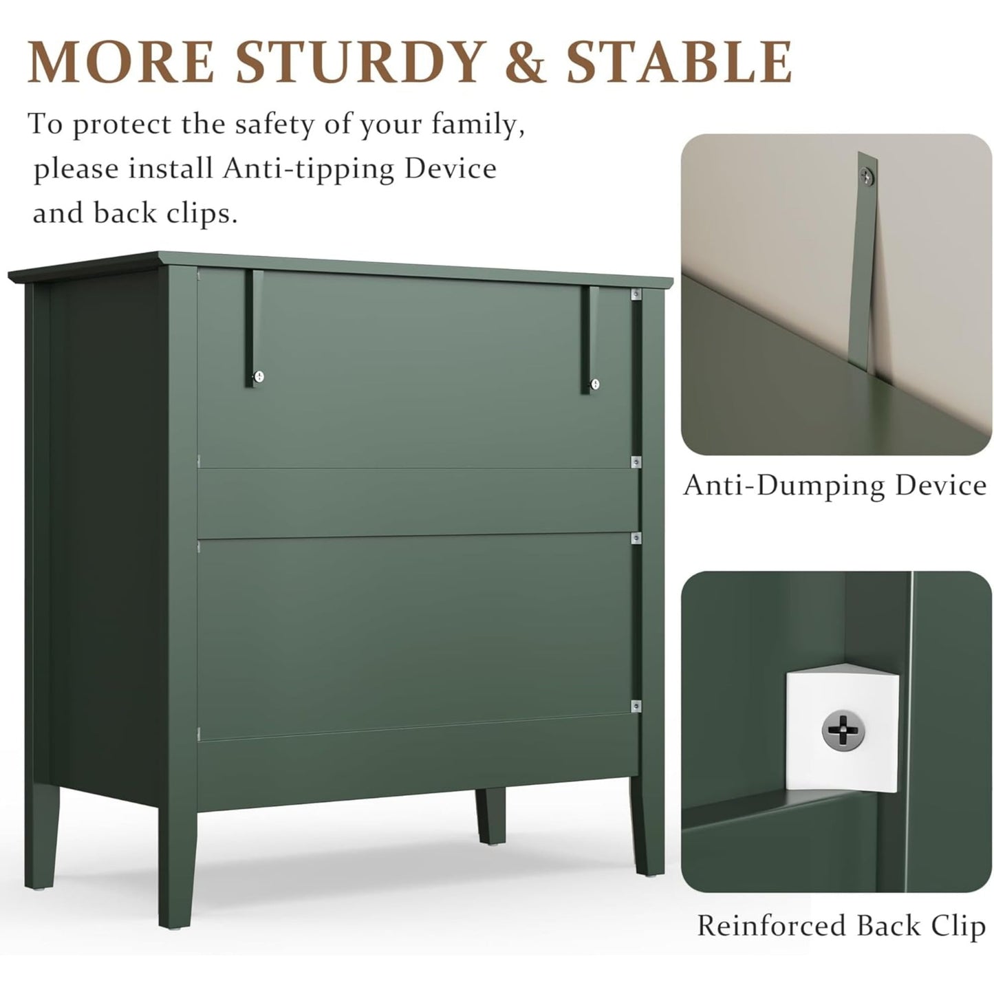 Heynemo Green 3 Drawer Dresser, Painted 30 Inch Tall Wood Nightstand with Storage, Wide Modern Chest of Drawers with Ball Bearing Slide for Bedroom Hallway Living Room Entryway Office