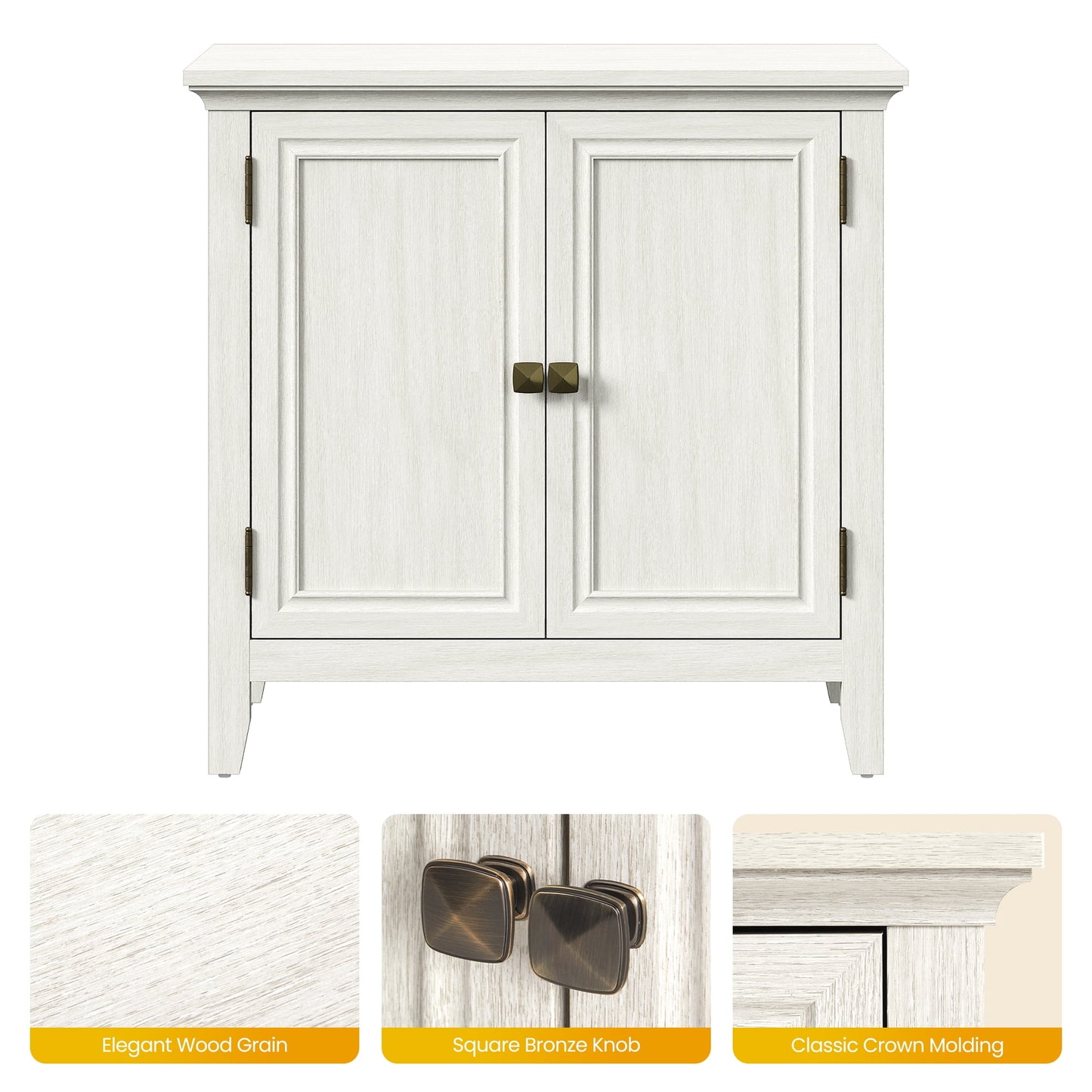 May in Color 2-Door Wood Buffet Cabinet, Bohemian Farmhouse Sideboard, for Entryway, Bedroom, Dining & Living Room, White