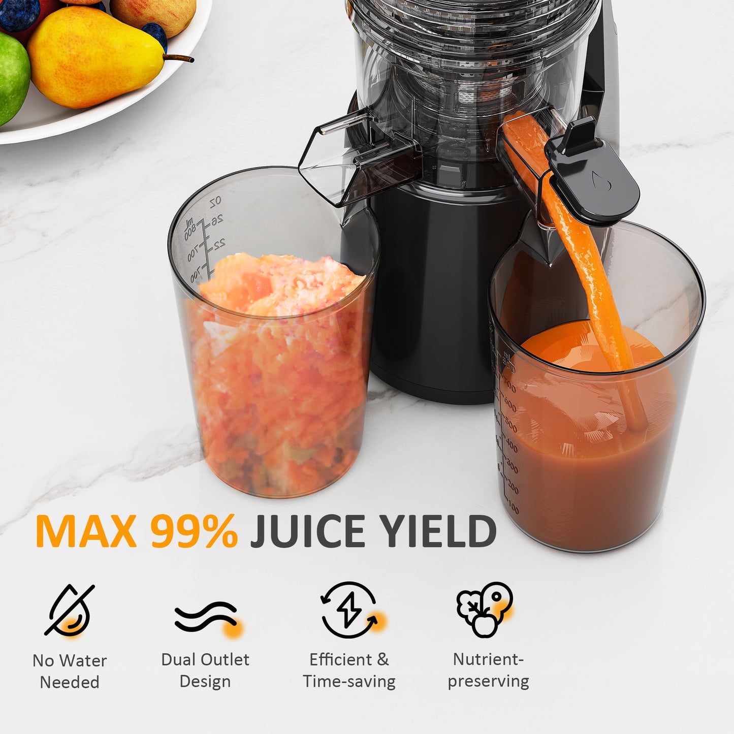 May in Color Slow Cold Press Juicer 5.9 inch Wide Feed Chute Masticating Juice Extractor - Black