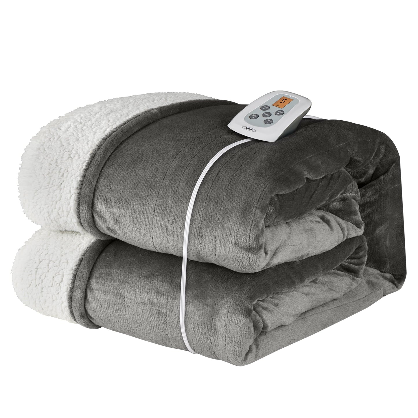 RoyalCraft Electric Heated Blanket, 84" x 62" Twin Size Electric Blanket with 10 Heating Levels and 12 Hours Auto-Off, Soft Flannel and Sherp Blanket with ETL & FCC Certification, Grey