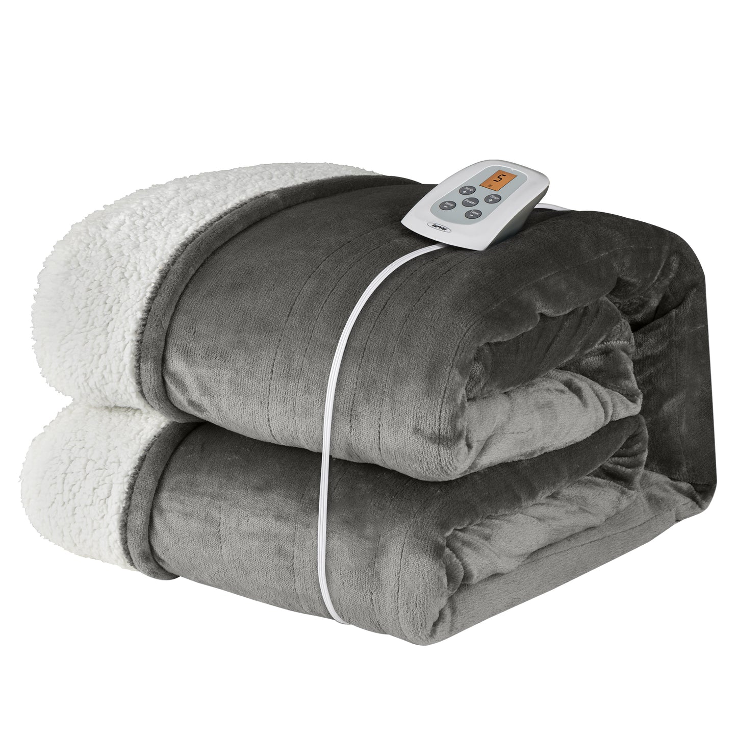 SUNVIVI Electric Heated Blanket, 84" x 62" Twin Size Electric Blanket with 10 Heating Levels and 12 Hours Auto-Off, Soft Flannel Blanket with ETL Certification,Grey