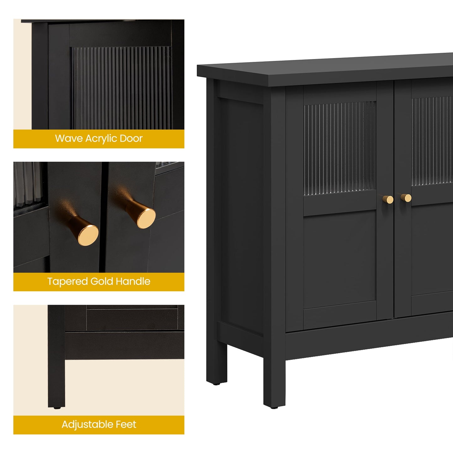 Heynemo Wood Sideboard Credenza with Storage, Buffet Cabinet with Adjustable Shelves, Accent Cabinet with Acrylic Accents for Living Room, Dining Room, Entryway