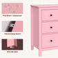 May in Color Pink 3 Drawer Nightstand for Bedroom, Large Wood End Table with Storage, Home Office