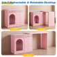 May in Color Pink Extendable Vanity with LED Lights, Rotatable L?Shaped Makeup Vanity Desk, 5 Drawers & Arched Glass Cabinet, Multi?Purpose Desk for Working, Studying, Drawing, Sewing, Nail Care