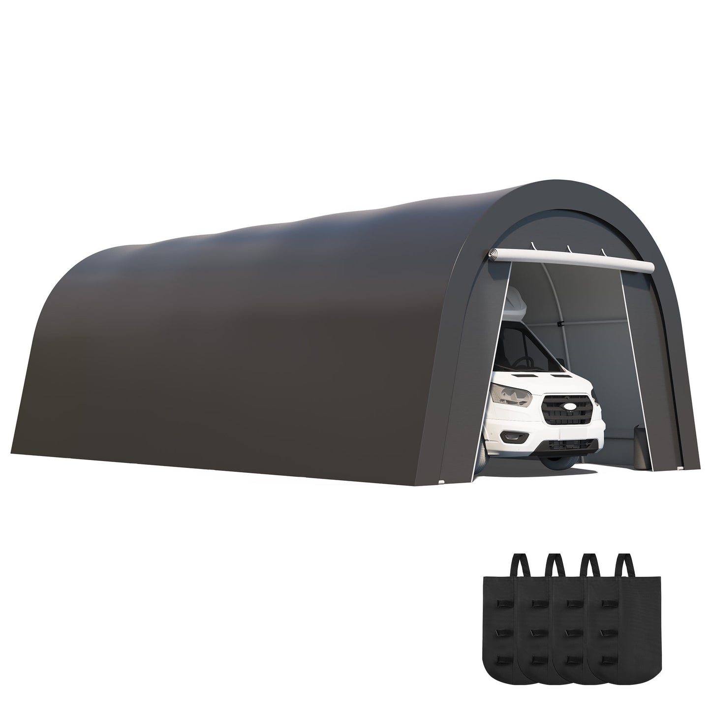 Heynemo 12' x 25' Portable Metal Carport with 4 Bags, Weatherproof PE Cover, Outdoor Car Canopy Tent with 2 Roll-up Doors, Outside Dome Storage Shelter Shed for Cars, Truck, Garden Tools