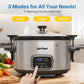 Sunvivi 4QT Programmable Slow Cooker with Locking Lid, Removable Ceramic Pot, 3 Heating Settings & Timer, Stainless Steel, Silver