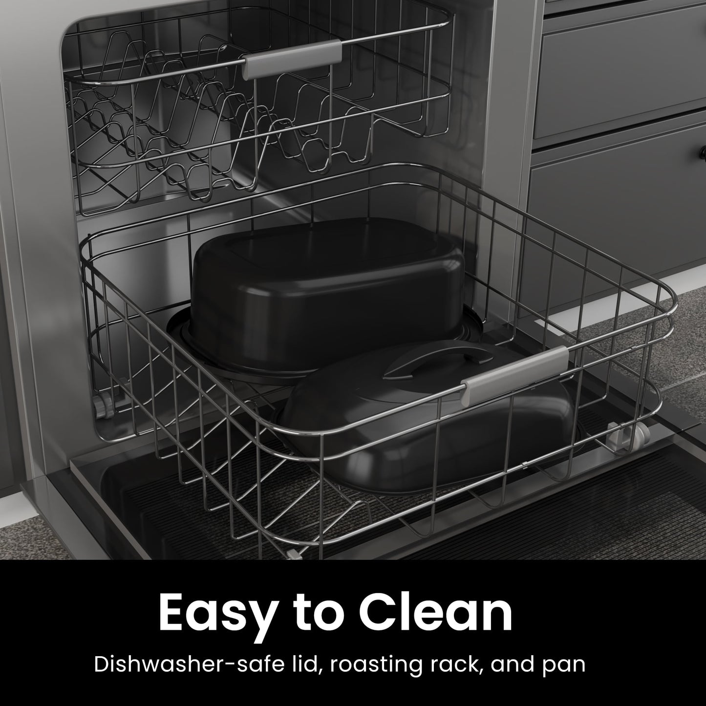 Sunvivi Roaster Oven with Self-Basting Lid, 18qt Electric Roaster with Removable Pan & Rack, Turkey Roaster Oven with Defrost & Warm Function, Stainless Steel, Grey