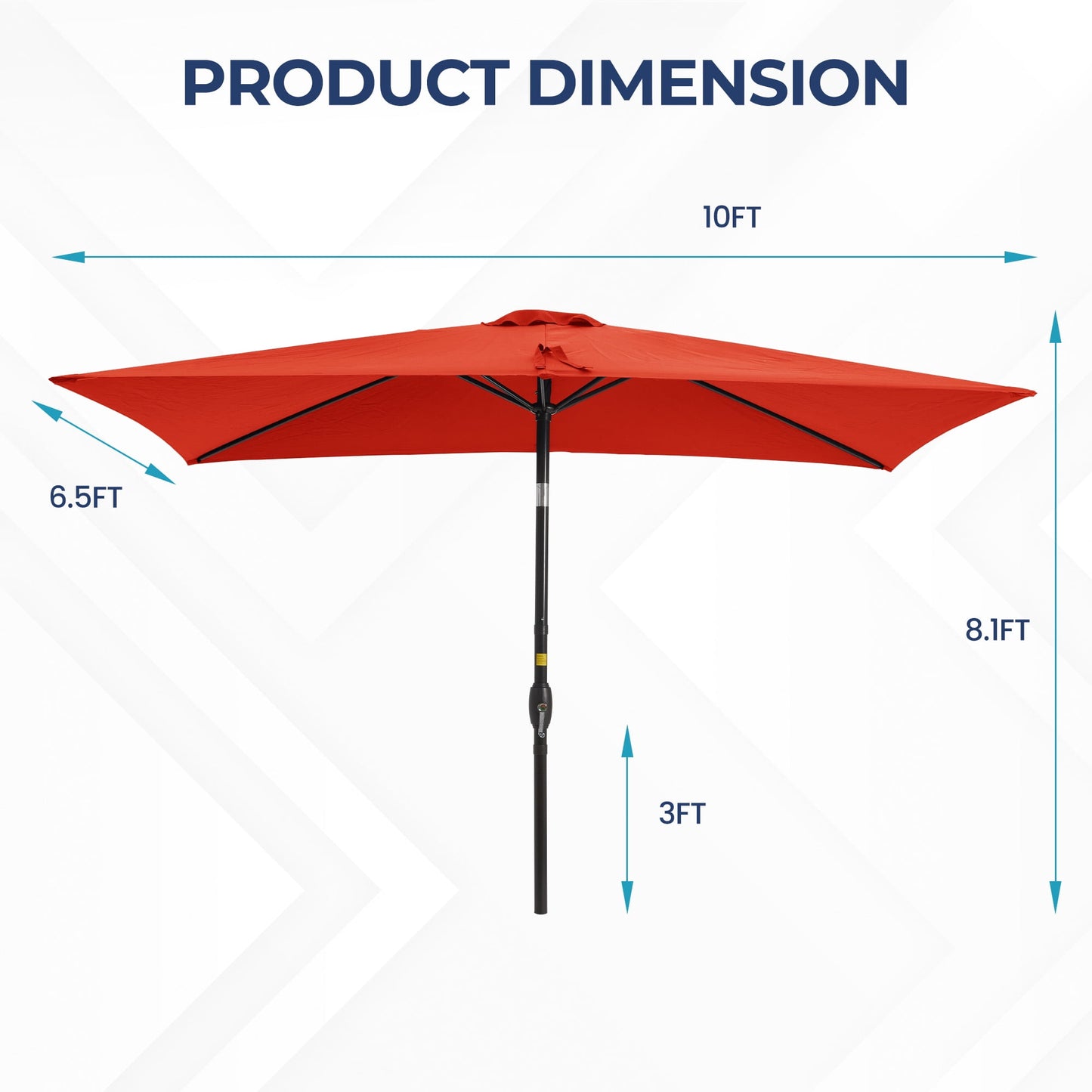 CozyHom 10*6.5 ft Outdoor Patio Rectangle Beach Umbrella, Square Pool Sun Shade with Tilt and Crank 6 Sturdy Rib, Deck/Lawn Market Aluminium Umbrella, Red