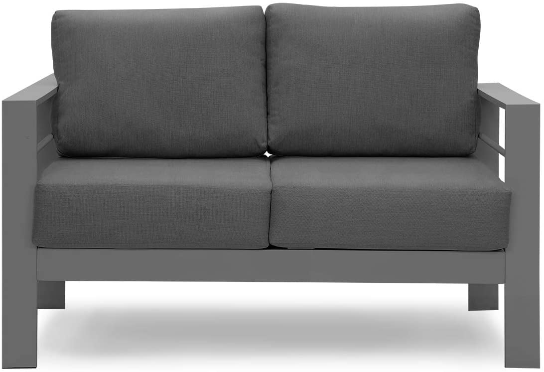 Superjoe Outdoor 2-Seat Patio Aluminum Loveseat Sofa Couch Furniture with Light Grey Cushions, Grey