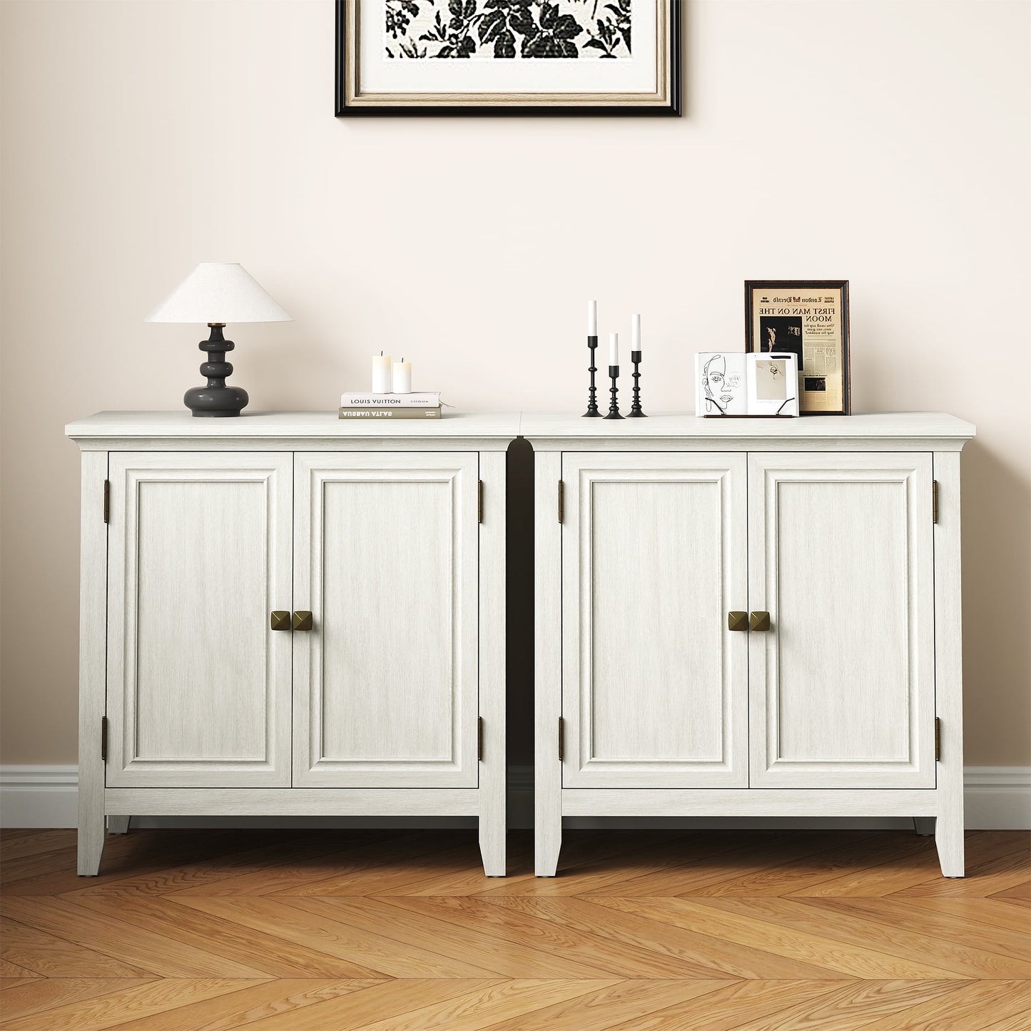 Heynemo 2-Door Buffet Cabinet with Storage, Bohemian Sideboard with Adjustable Shelves, Wood Credenza Cabinet for Bedroom, Living Room, Dining Room, Hallway