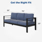 RoyalCraft Patio Furniture Aluminum Sofa, All-Weather Outdoor 3 Seats Couch, Black Metal Chair with Blue Cushions