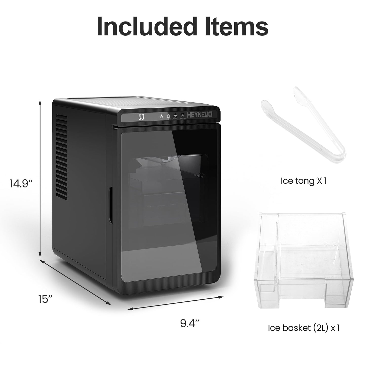Sunvivi Clear Ice Maker for Home ÿ Compact Countertop Ice Machine with 1.6" Square Ice Cubes, Self-Cleaning, LED Light & Timer, Portable Electric Ice Maker for Kitchen, Bar, RV, Black