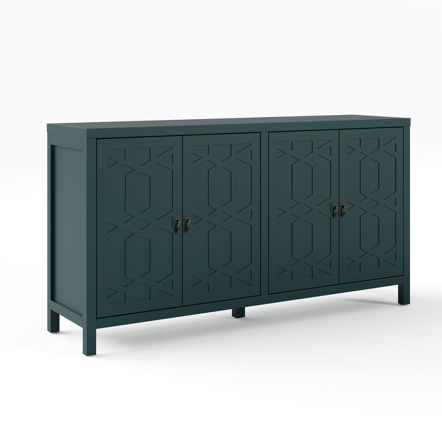 Heynemo Sideboard Buffet, 58'' Mid Century Modern Sideboard Buffet with 4 Doors and Adjustable Shelves, Sideboard Buffet for Entryway, Dining Room, Living Room, Bedroom, Turquoise