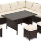 Superjoe High Curved Back 7-Piece Wicker Dining Sectional Sofa with Dining Table and Chair, Ivory