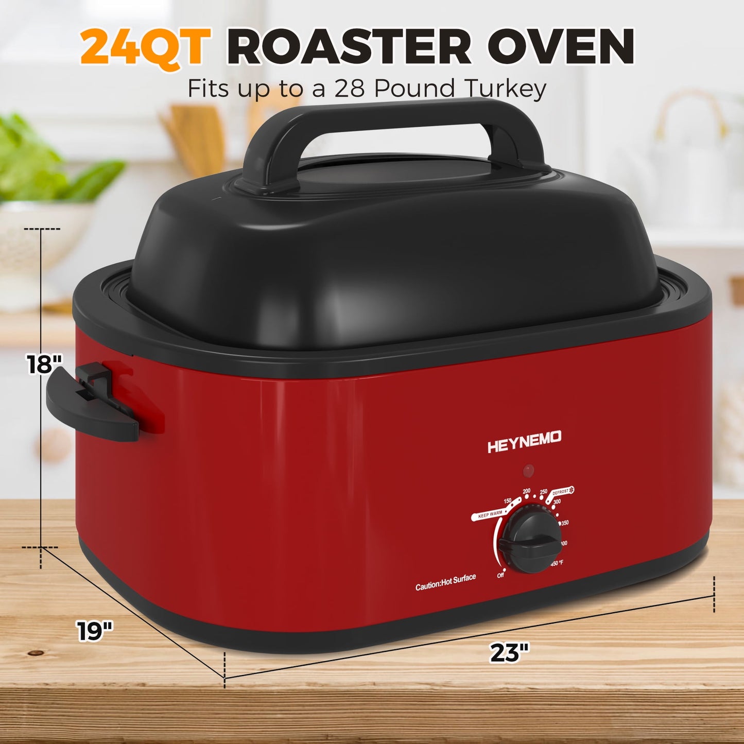 Superjoe 24 QT Electric Stainless Steel Turkey Roaster Oven, Self-Basting Lid Removable Insert Pot , Red