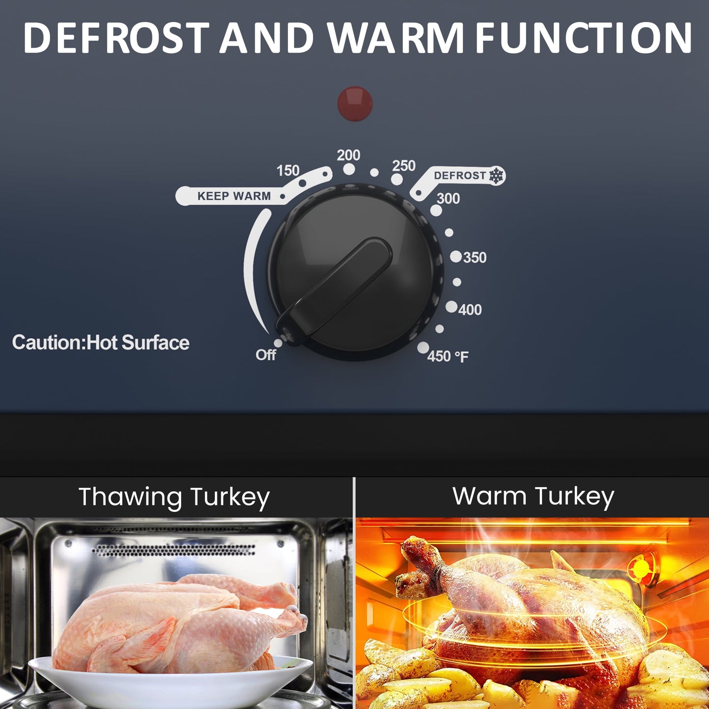 20 QT Electric Roaster Oven with 3 Compartments and Self-Basting Lid, Turkey Roaster Oven with 150-450¡ãF Temperature Control, Removable Pan & Rack, Blue